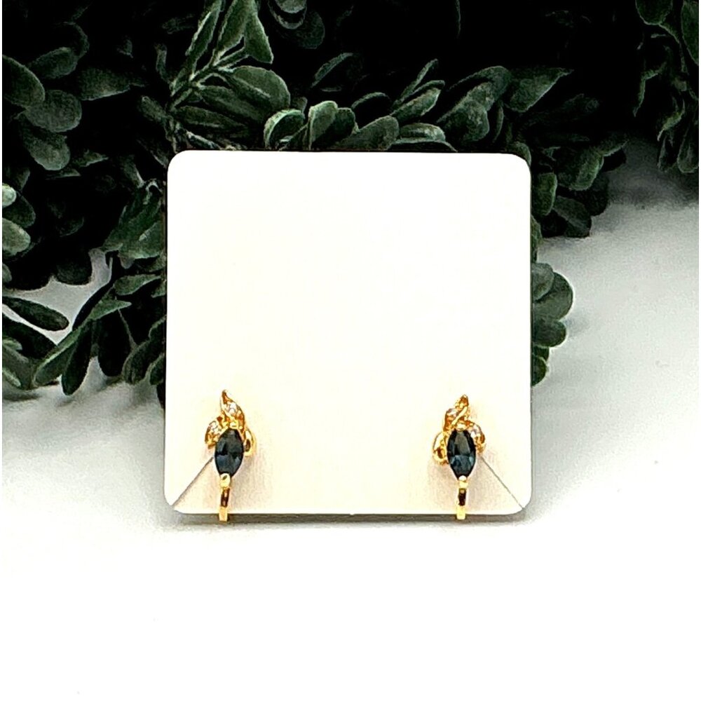14K HGE Gold-Tone Clip-On Earrings With Blue and  Clear Faux Gemstones